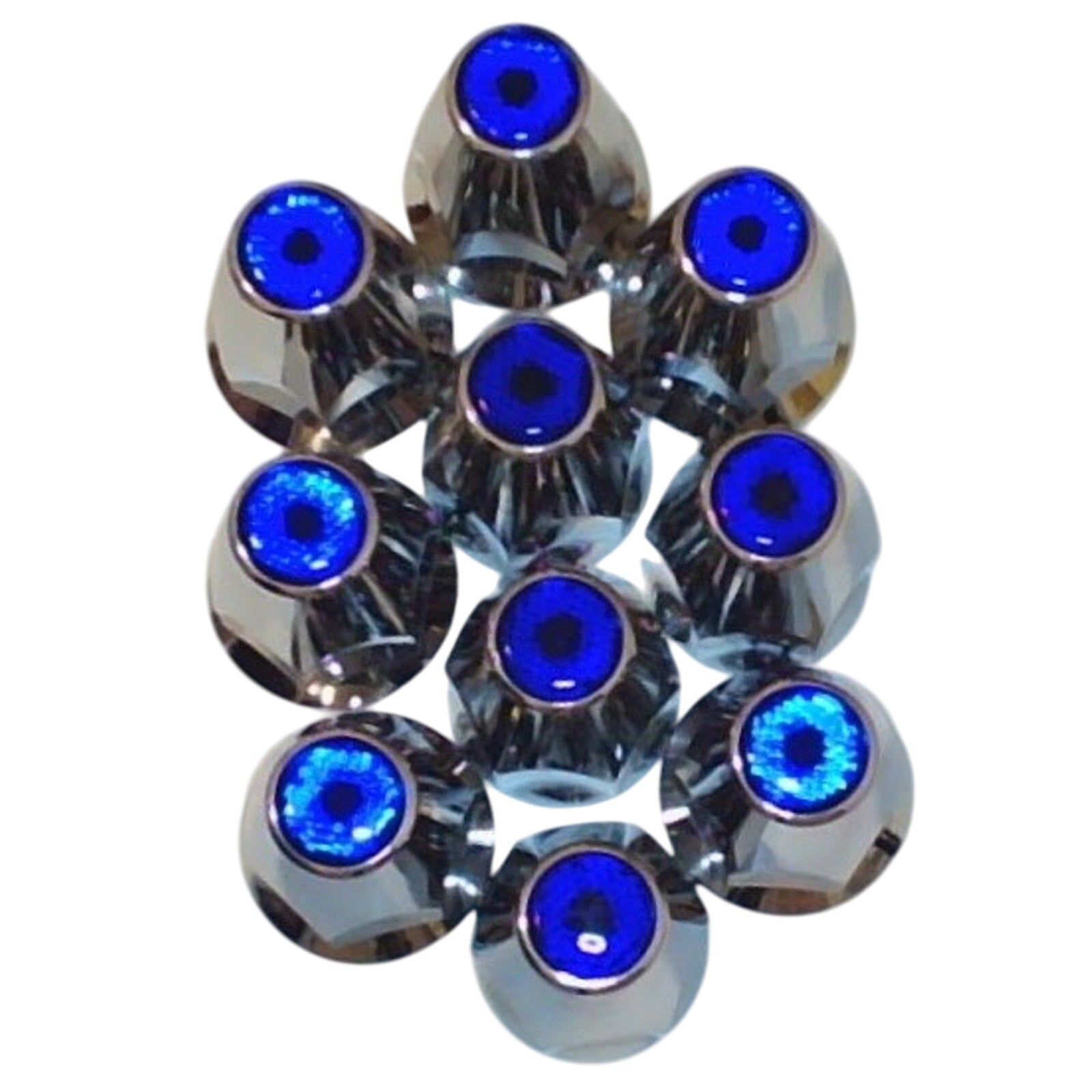 Grand General 1.5 Inch Lug Nut Covers w/ Flange Blue Reflector - Set of 10