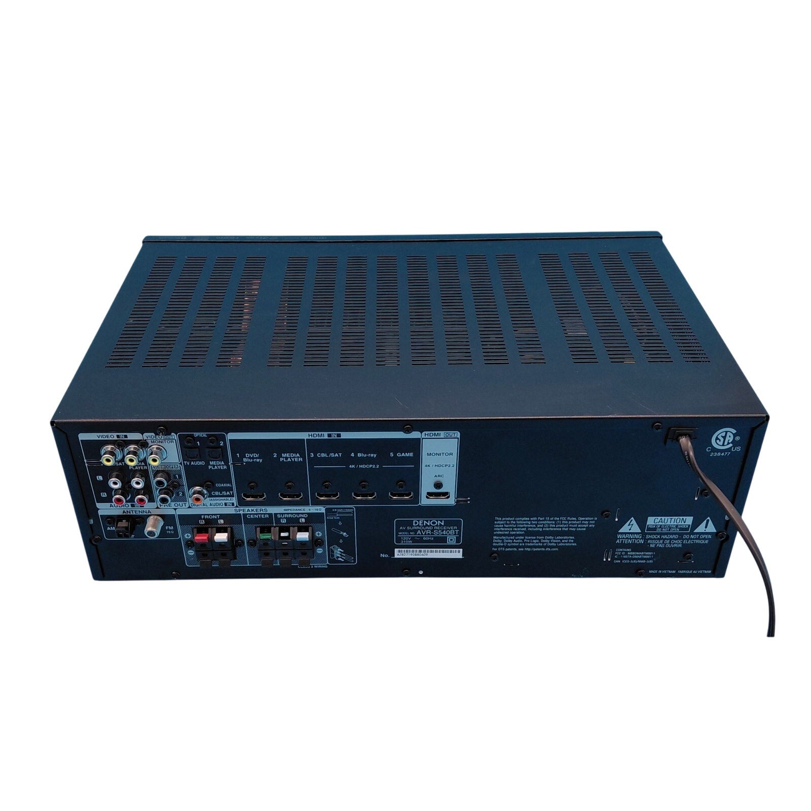 Denon AVR-S540BT 5.2 Channel 4K Ultra HD AV Receiver with Bluetooth & Remote