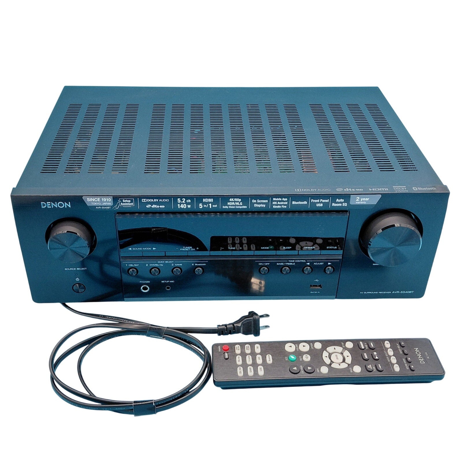 Denon AVR-S540BT 5.2 Channel 4K Ultra HD AV Receiver with Bluetooth & Remote