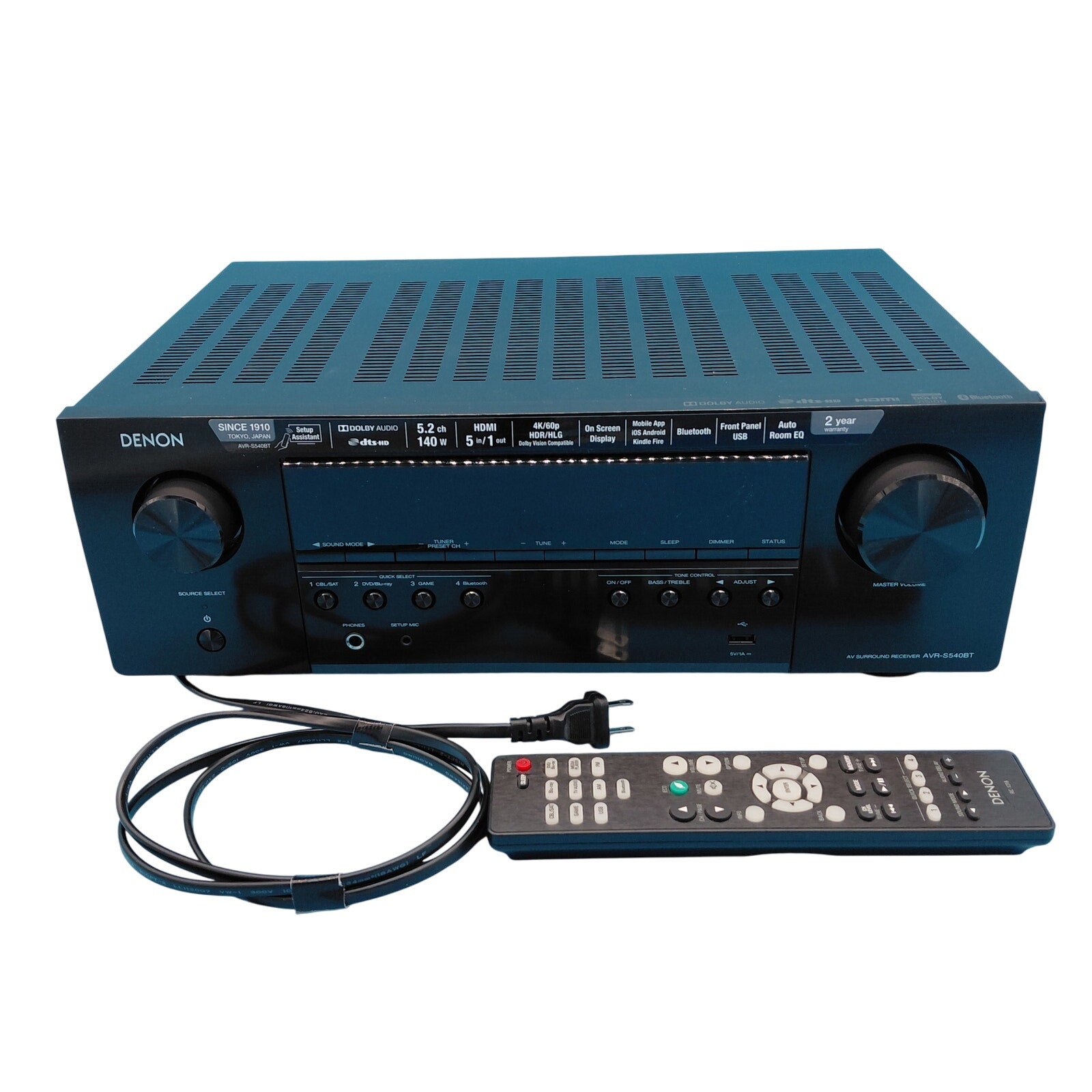 Denon AVR-S540BT 5.2 Channel 4K Ultra HD AV Receiver with Bluetooth & Remote